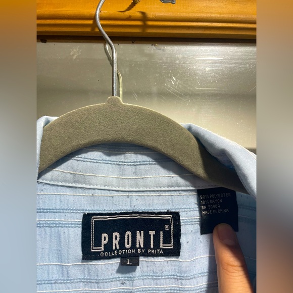 Vintage Pronti by Phita -  Short Sleeves shirt in light blue in retro stripe - Picture 2 of 5